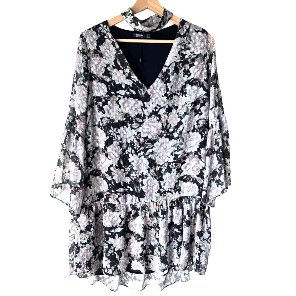 Women's Bershka Dress floral ruffle fresh bohemian boho multi colors size S.